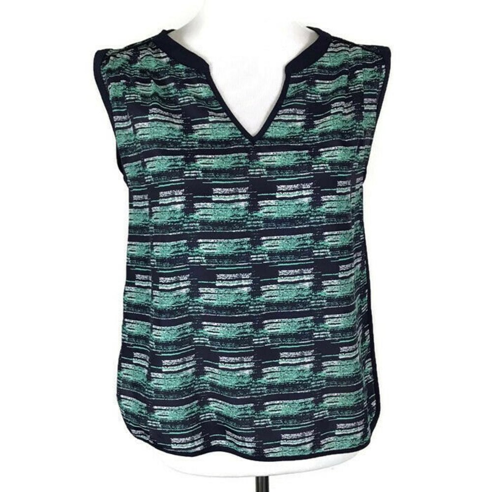 Color Block Womens Shirt Size Medium M Blue Green Sleeveless V Neck Top